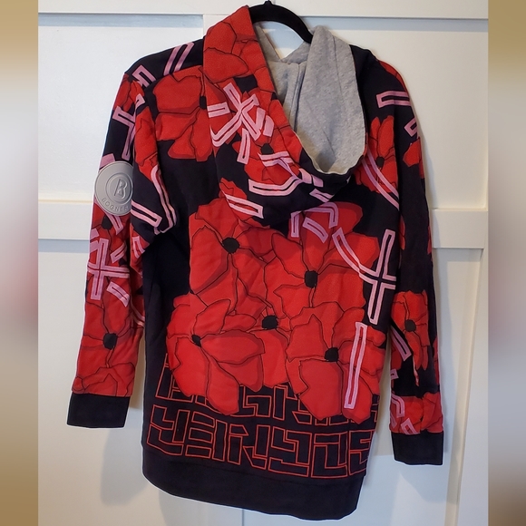 Women's Red Black Bogner Hooded Drawstring Oversized Ski Sweatshirt Small Flaw - Picture 2 of 11